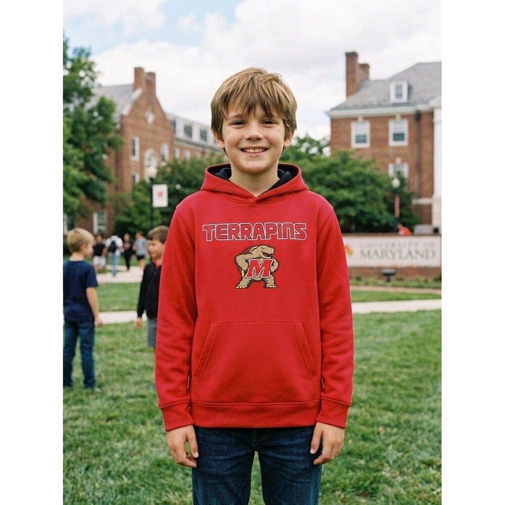 Colosseum Maryland Terrapins Hoodie Youth Large L Red NCAA Fleece Sweatshirt